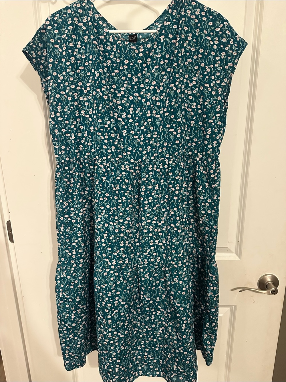 SHEIN Teal Floral Cap-Sleeve Dress